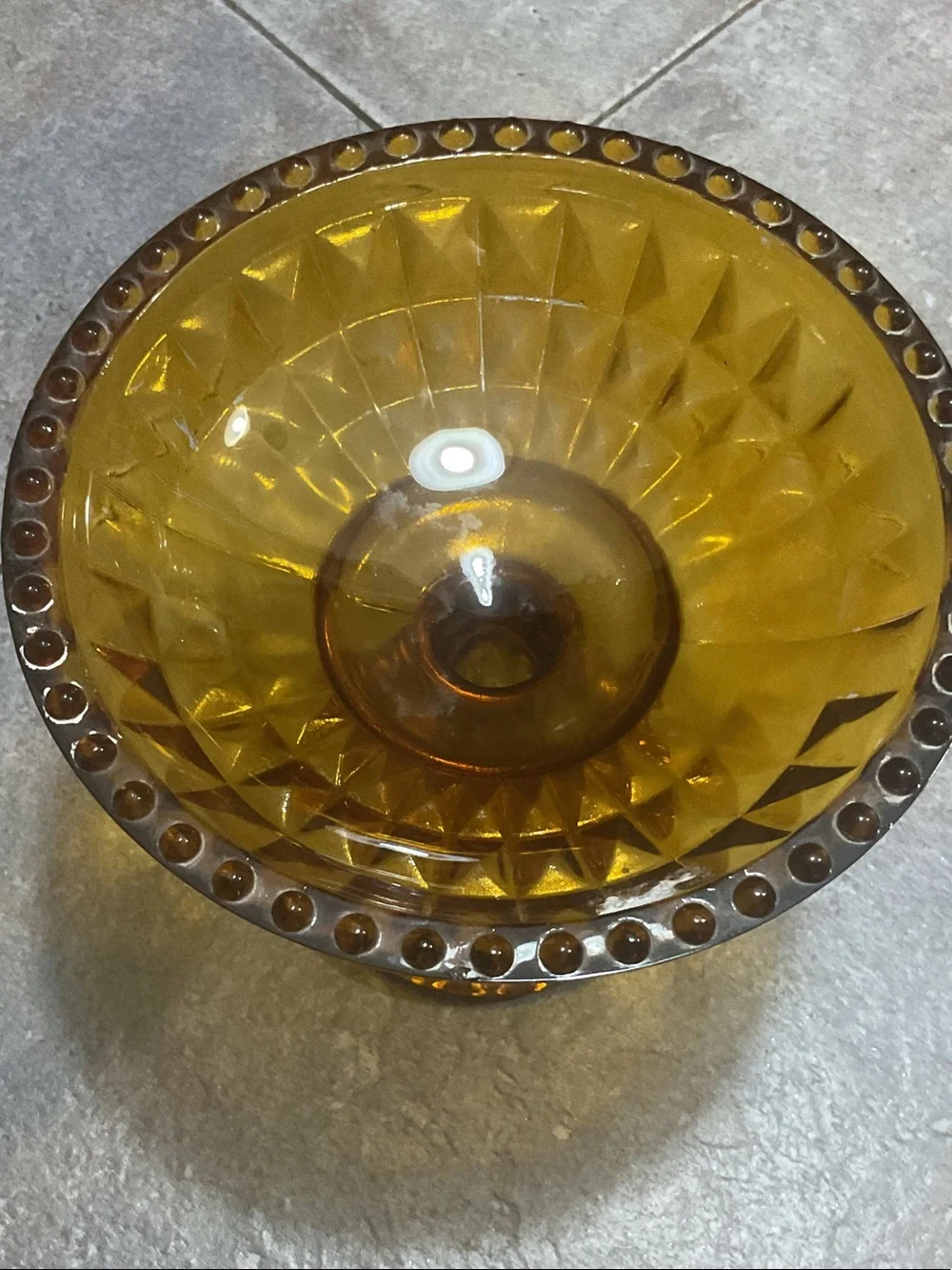 Amber Glass Pedestal Compote Bowl - Decorative Centerpiece